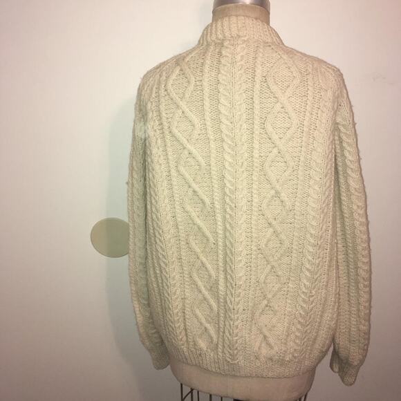 Vtg Blarney Woollen Aran Knit Cream Cardigan Ireland Irish Fisherman Sweater L - Picture 6 of 10